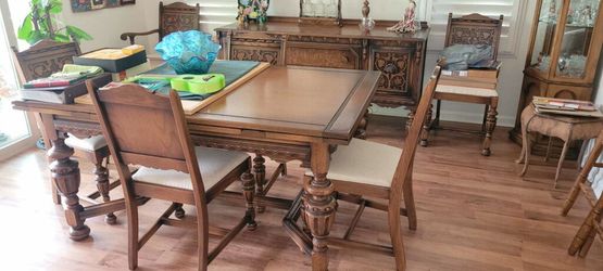 Antique Oak Table And Buffet. Completely Refinished