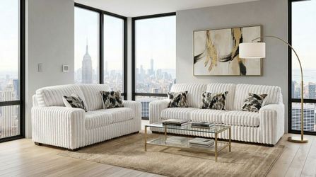 FREE White Glove Delivery – S319 Sofa & Love Seat Ivory Sofa & Loveseat Set | Brand New