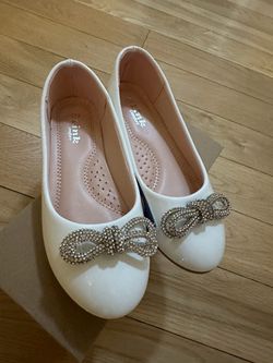 White Rhinestone Bow Shoes Dressy Shoes Size 1 Little Girls