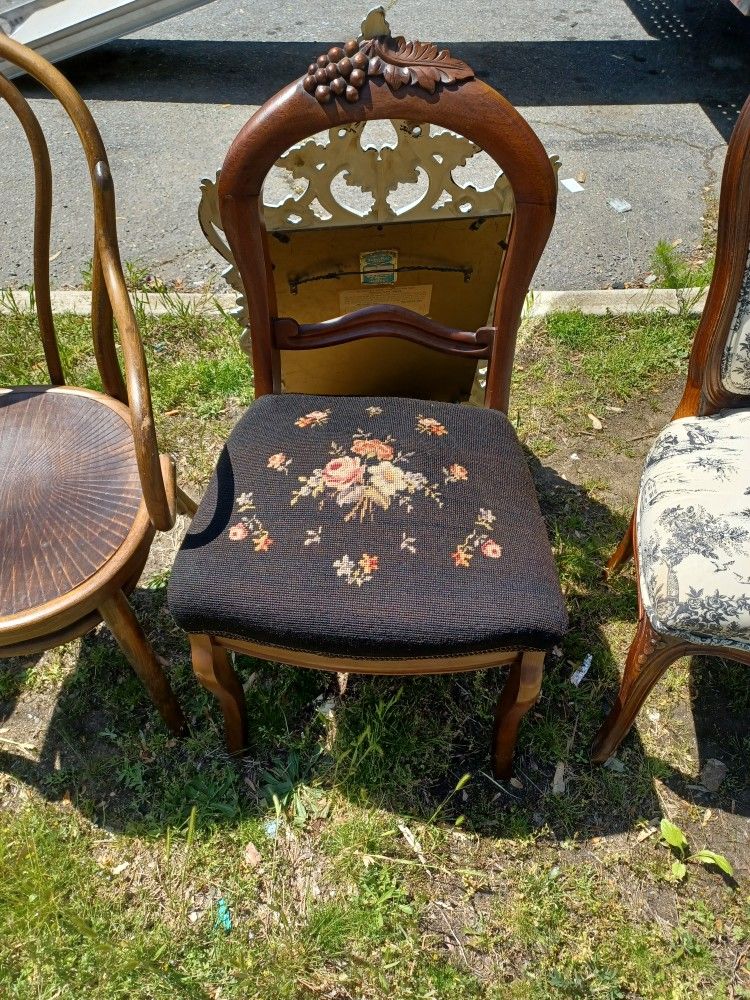 Antique Needlepoint Vintage Chair