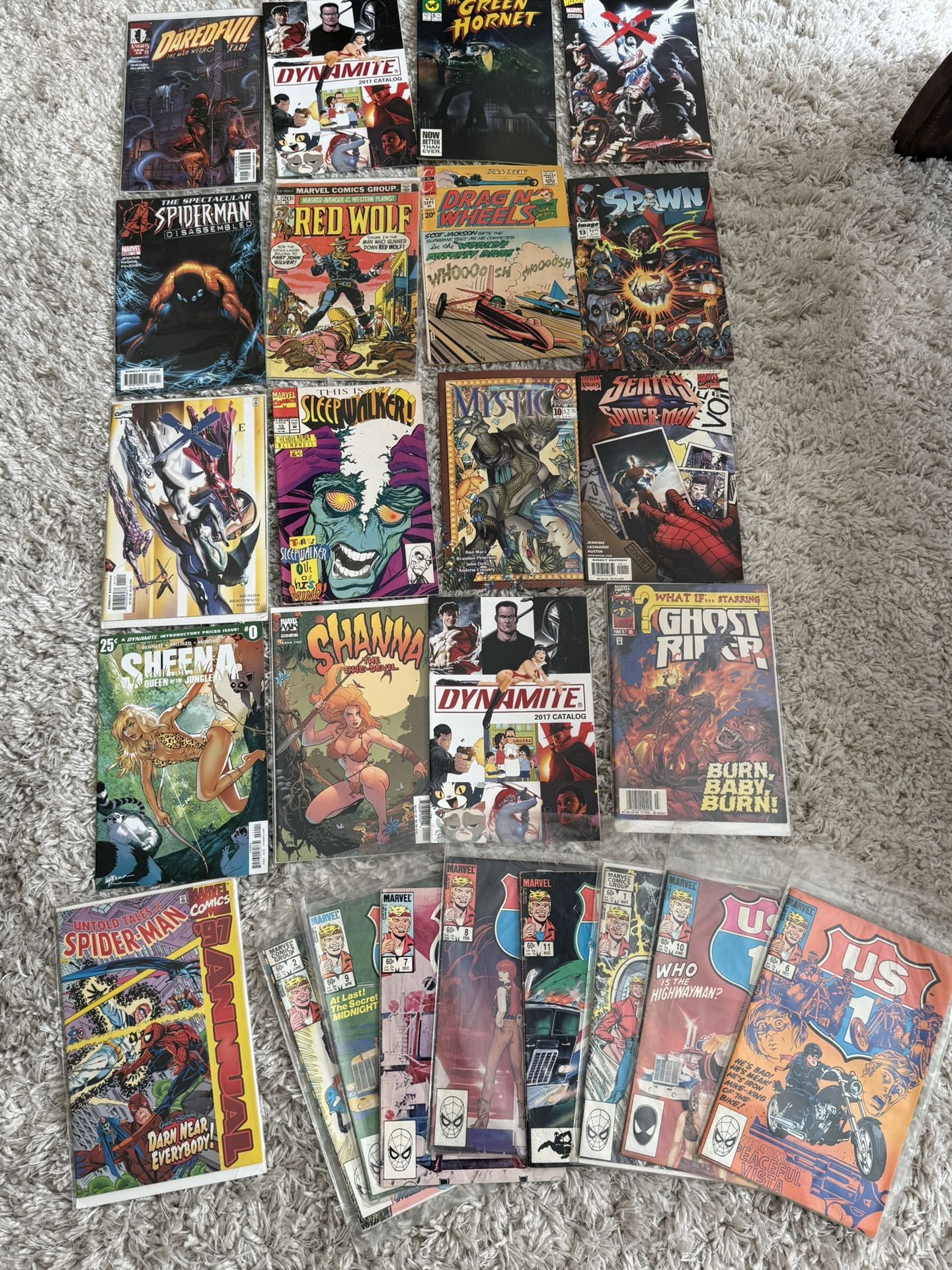 Marvel Comic Book Lot (25) - US1, Sheena, Drag N’ Wheels, Spawn, Red Wolf And More