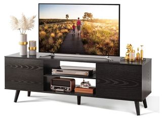 TV Stand for 55/60 Inch TV, Entertainment Center with Storage & Adjustable Shelves, Media Console with Soft-Close Cabinets for Living Room/Bedroom, Bl
