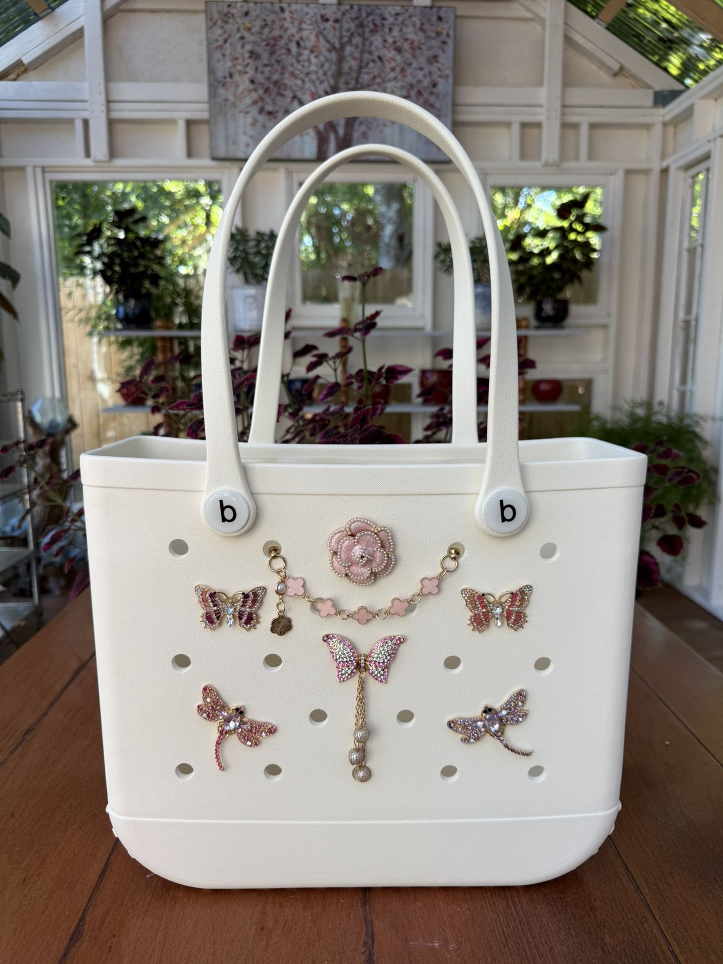 New Medium EVA Tote Bag in Chic Coconut Cream Color! 2 FREE Charms!