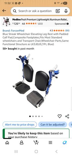 Blue Streak Wheelchair Elevatina Leg Rest with Padded Calf Pad,Composite Footplates,Fits Most Standard wheelchairs and Transport Chair,Wheelchair Part