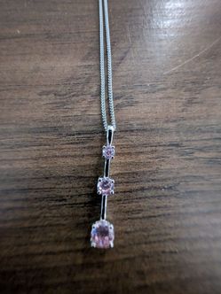 Sterling Silver Drop Necklace with Pink Stones