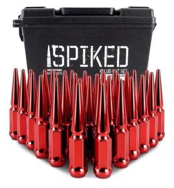 Mishimoto Spiked Lug Nuts, M14x1.5, 32-PC Set, Red.