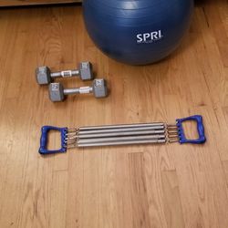 5 Spring  Chest Pull - SPRI Stability Ball - 2 (10 LB Hex Dumbbells) 