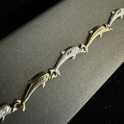 14 KT TWO TONE DOLPHIN BRACELET