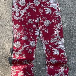 Old school Floral Pants Red Toile Straight Leg Cottagecore