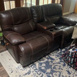 Electric Double Leather Recliner dark brown