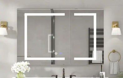 Simple Project 36" X 30" Bi-Fold Surface/Recessed Medicine Cabinet With LED Light