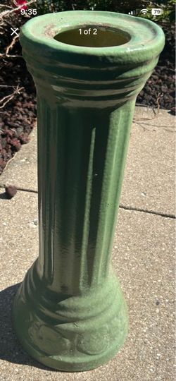 Green Glazed Ceramic Pedestal Plant Stand