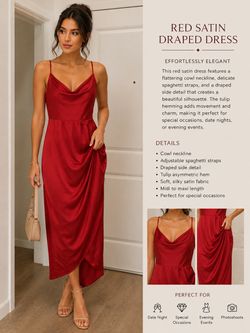 117 | 4Xl Red Satin Draped Cowl Neck Maxi Dress