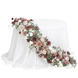 Ling's Moment 3pcs x19.5in Artificial Floral Swags Centerpieces, Wedding Flower Arrangements for Sweetheart/Head Table Decor Wedding Backdrop Wall Arc