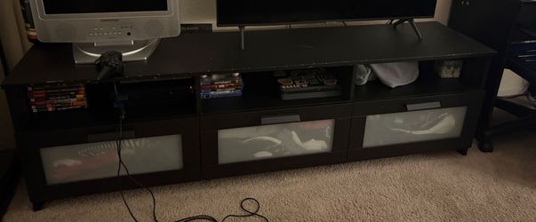 Dark Brown TV Stand with Frosted Glass Drawers