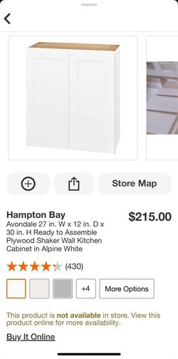 Hampton bay 27 inch wide 12 inch deep and 30 inch high cabinet White