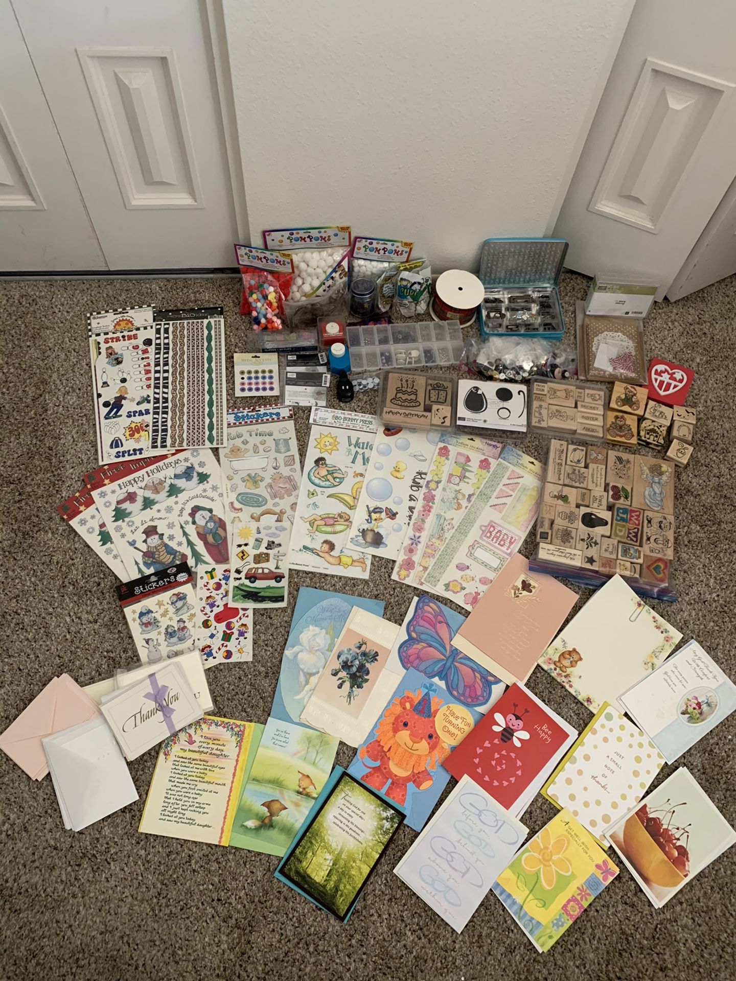 Assorted Craft Supplies & Greeting Cards