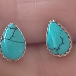 Vtg.Native Sterling Silver "SPIDER WEB  Turquoise " Teardrop Earrings