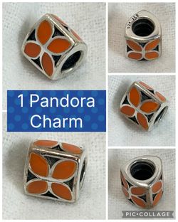 1 Pandora Orange Enamel Flower Petals Charm