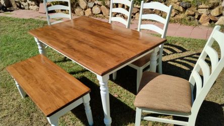 Dining table chairs and bench solid wood kitchen table set