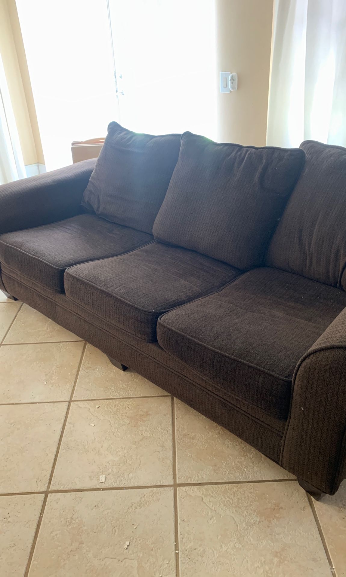 Dark Brown Convertible Couch with full sized mattress