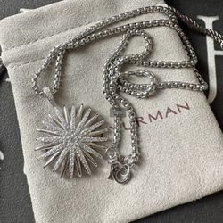 David Yurman Silver Sunflower Pendant Necklace 
