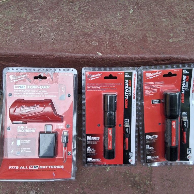 M12 Top Off & 2 Rechargeable Flashlights