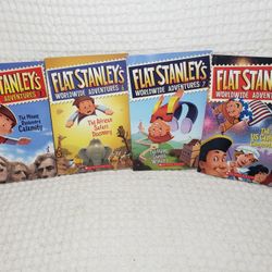 Flat Stanley book set . The Mount Rushmore Calamity,  The African Safari discovery , The flying Chinese wonders,  The US capital commotion all with 85