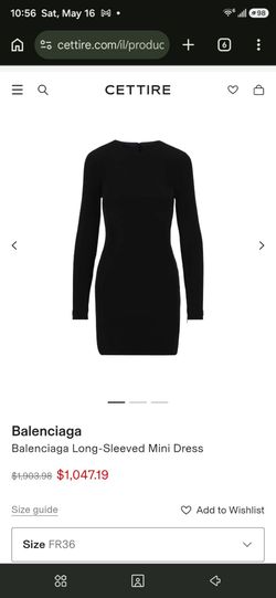 Balenciaga Long Sleeve Twill Mini Dress Black FR36 Crew Neck Zip Women's Classic