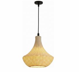 Outdoor Pendant Light, Rattan Chandelier for Porch and Gazebo, Boho Boho Rattan Style | 17.7-Inch Cream White Woven Shade | Outdoor Hanging Light for