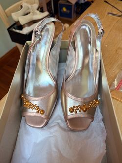 Naturalizer Gold Silver Slingback Heels with Pearl Detail