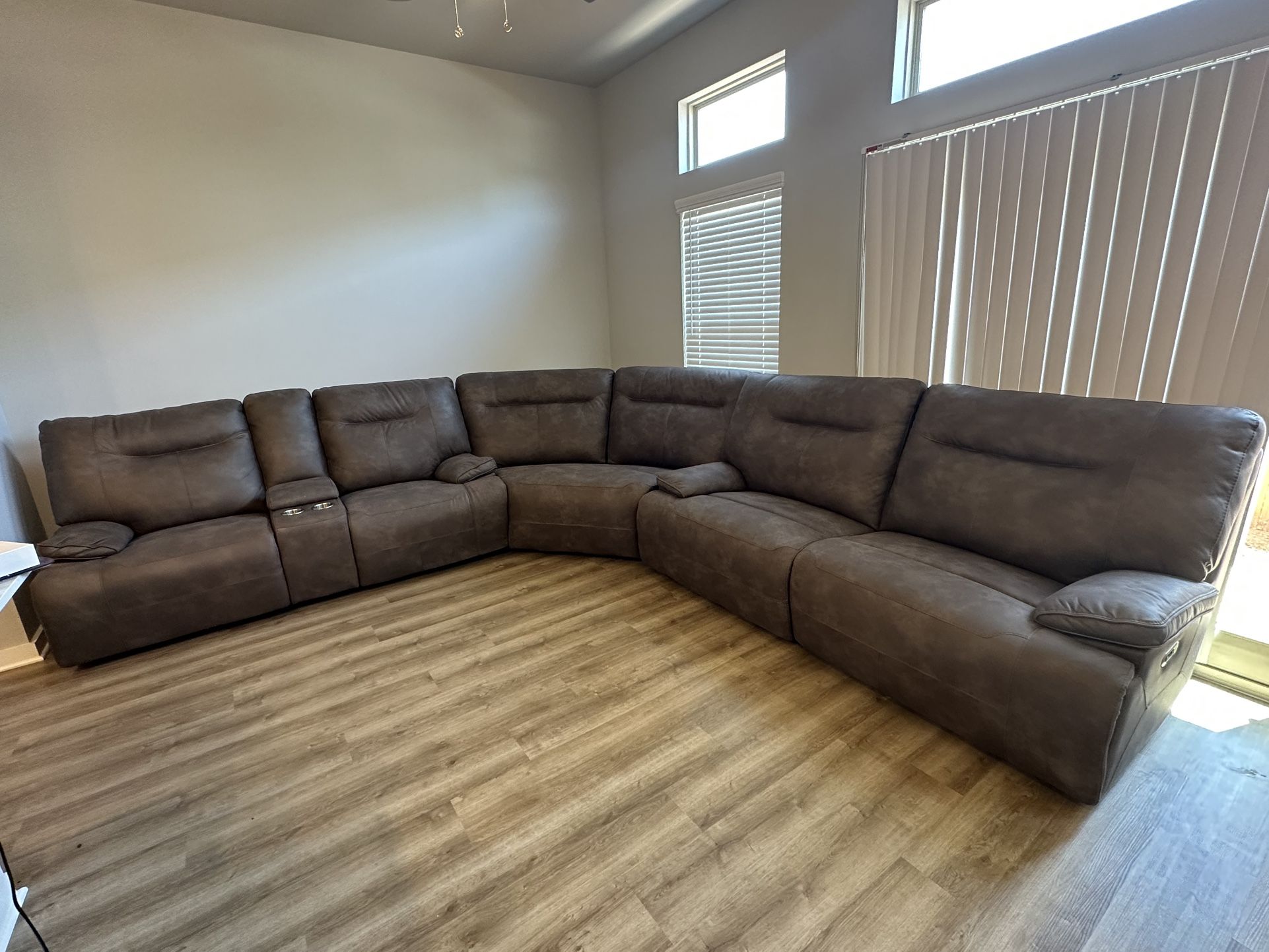 3‑Piece Dual‑Power Reclining Modular Sectional – Brown Microfiber