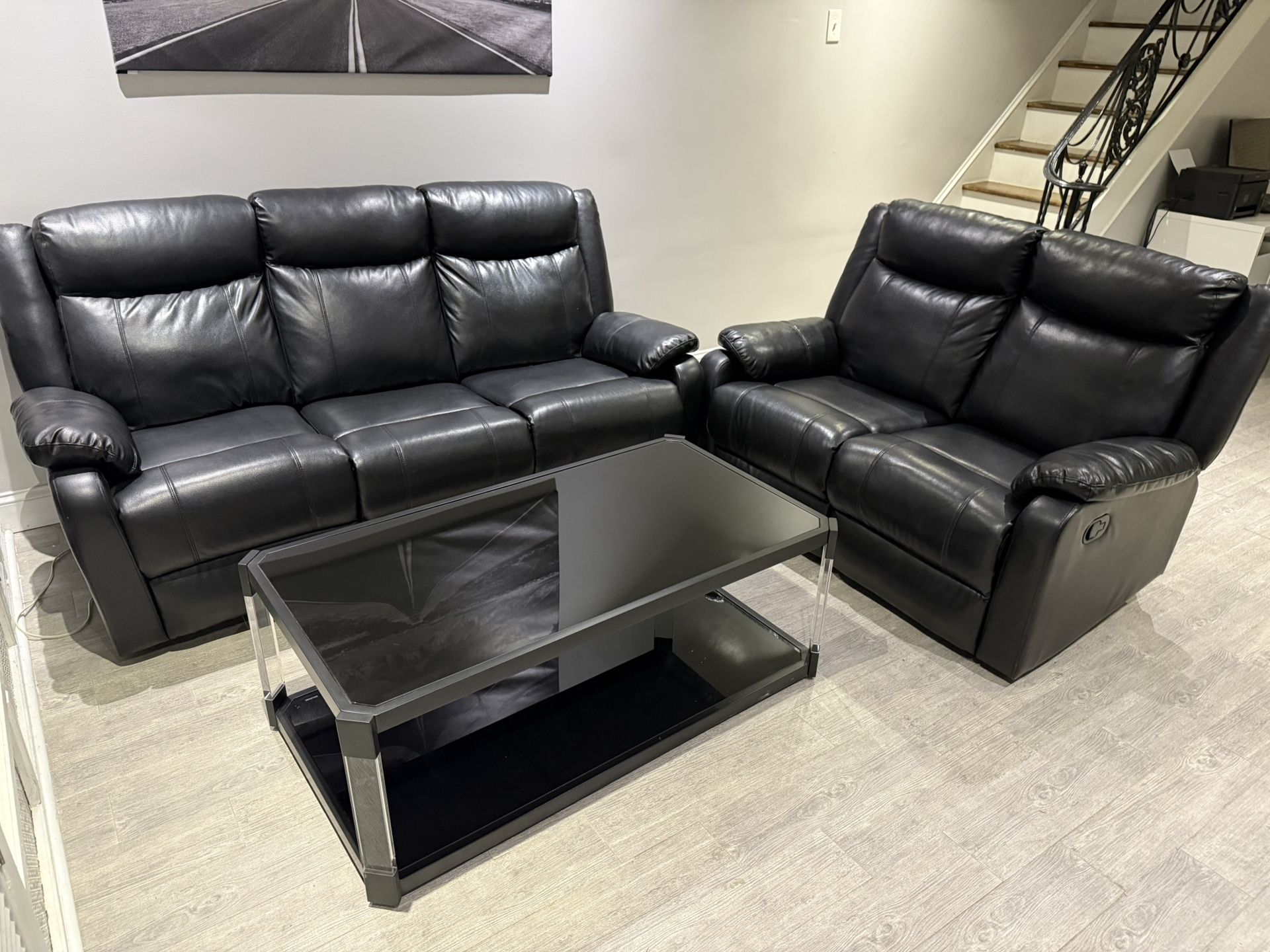 Black Leather Couches and Table Raymor Flannigan