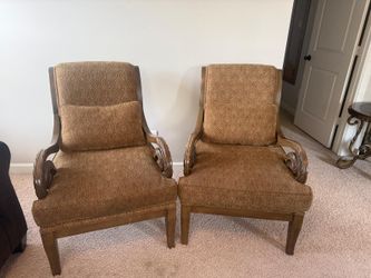 Pair of Carved Wood Accent Chairs
