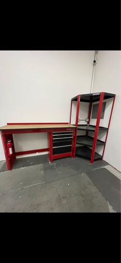 Craftsman workbench, toolbox and shelving
