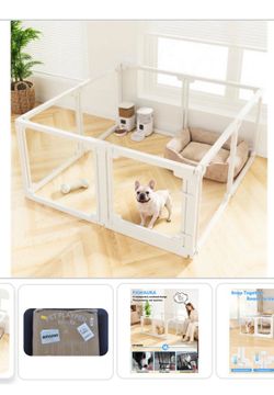 New Pawaura Clear Acrylic Dog Play Pen Indoors,24" Puppy Playpen(8 Planels)