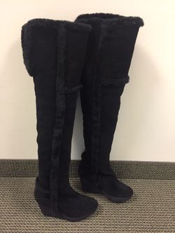 Diane von Furstenberg Heidi Black Crosta Over the Knee Suede Boots (OBO)