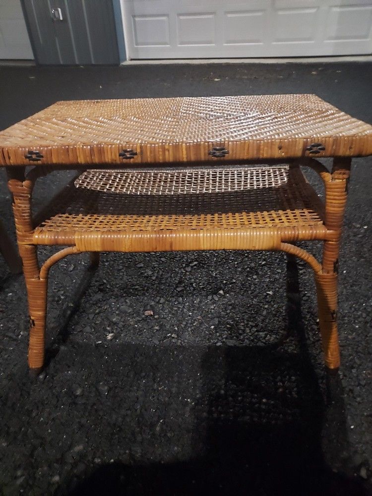 Vintage Bamboo Rattan Side Table 