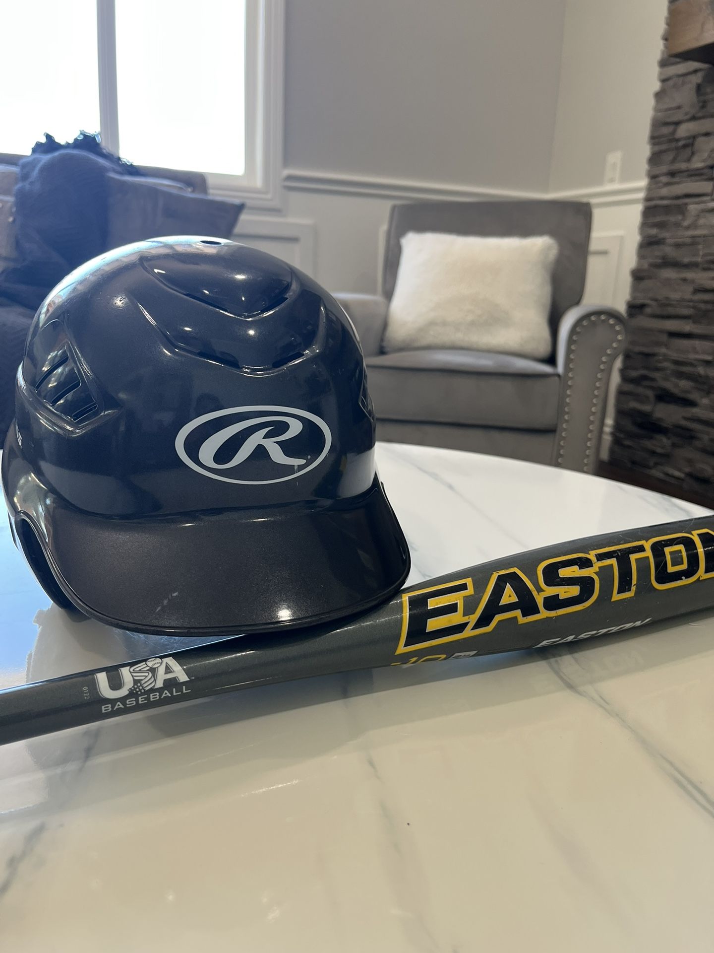 Easton Bat and Rawlings Baseball Helmet 