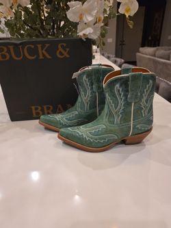 Buck & Brana Eleanor Western Boots – Turquoise Suede Leather – Women's Size 6 / 7 / 8