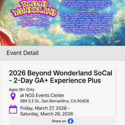 BEYOND WONDERLAND 2 day ticket GA+