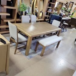 6 Pc Dining Table Set. (Table + 4 Chairs And Bench)