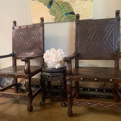 Antique genuine Leather Spanish Heritage Chairs