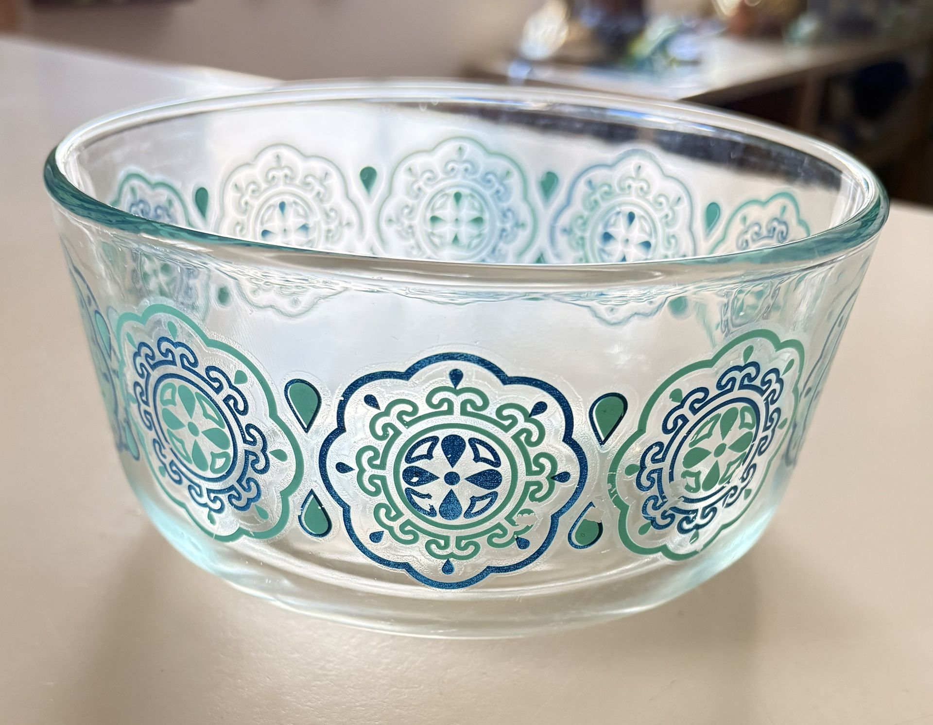 Vintage Pyrex 7201 Turquoise/ Retro Blue Medallion Bowl