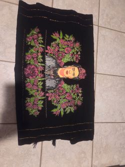 Frida Kahlo Embroidered Black Textile Wrap