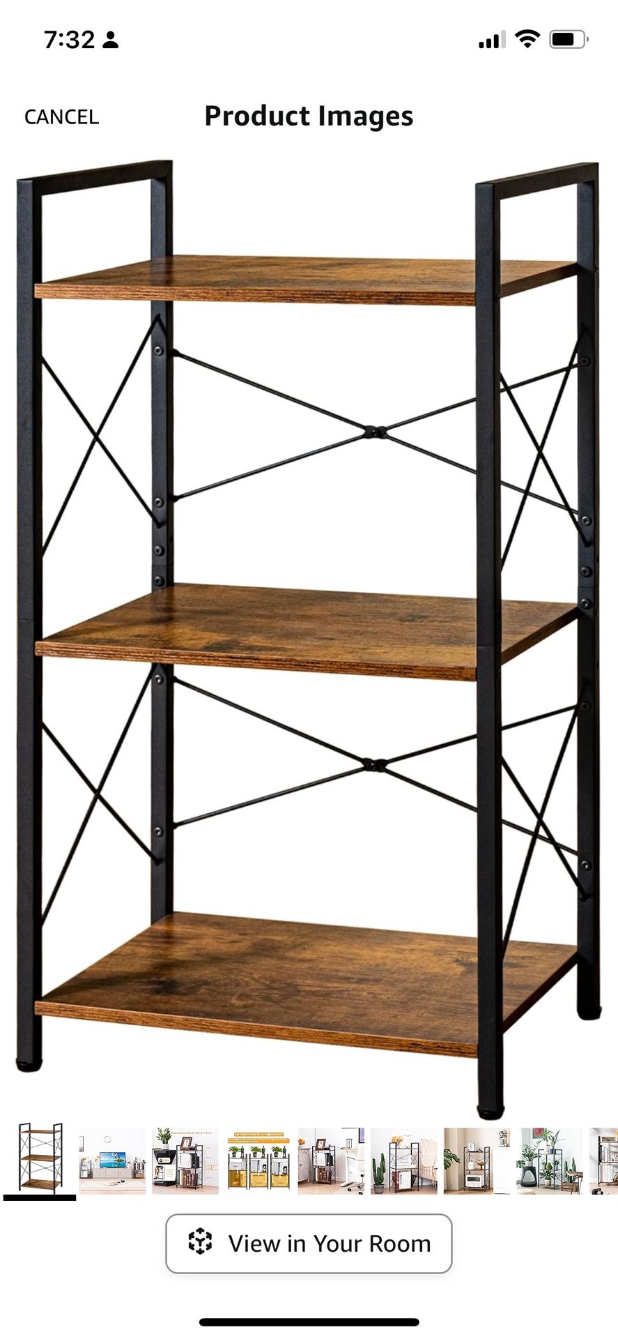 Small Bookshelf, Adjustable 3-Tier Industrial Bookcase, Rustic Open Book Shelf, Wood and Metal Horizontal Bookshelves