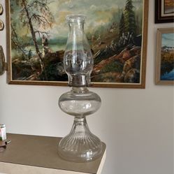 Antique Eagle Burner Glass Pedestal Kerosene Oil Lantern w/ Globe