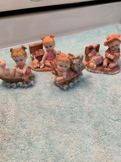 Cute little pigtail girl statues set of 4