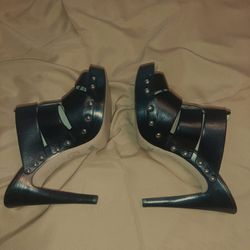 Michael Kors Black Leather Open Toe Heels Size 9M