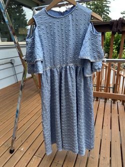 Blue Textured Cold-Shoulder Dress